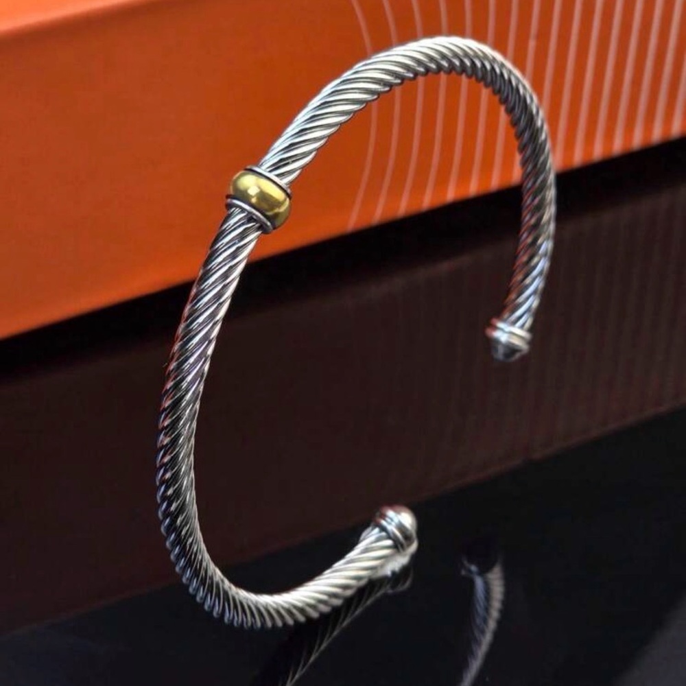 Silver Cable Cuff Bracelet with Gold Accent